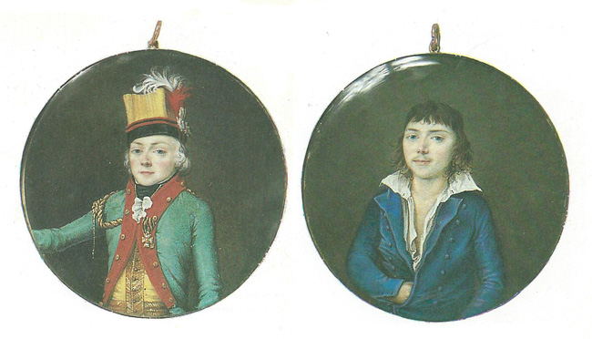 Двусторонняя миниатюра с мужскими портретами. Конец XVIII века. Кость