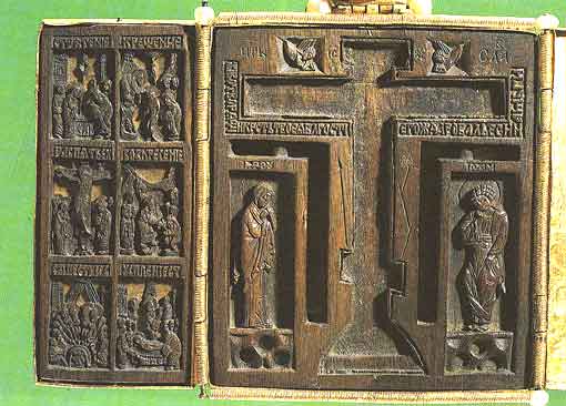 Предстоящие у креста и праздники. Икона-складень. 1456 г. Работа Амвросия.
