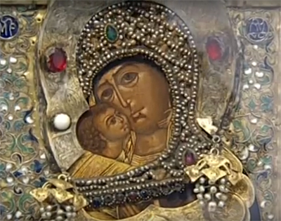 Складень-кузов с избранными праздниками и святыми. Владимирская икона Божией Матери