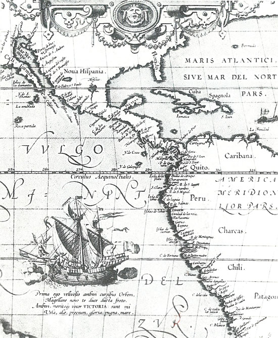 Тихий океан, Центральная и Южная Америка. Карта из атласа Абрахама Ортелия